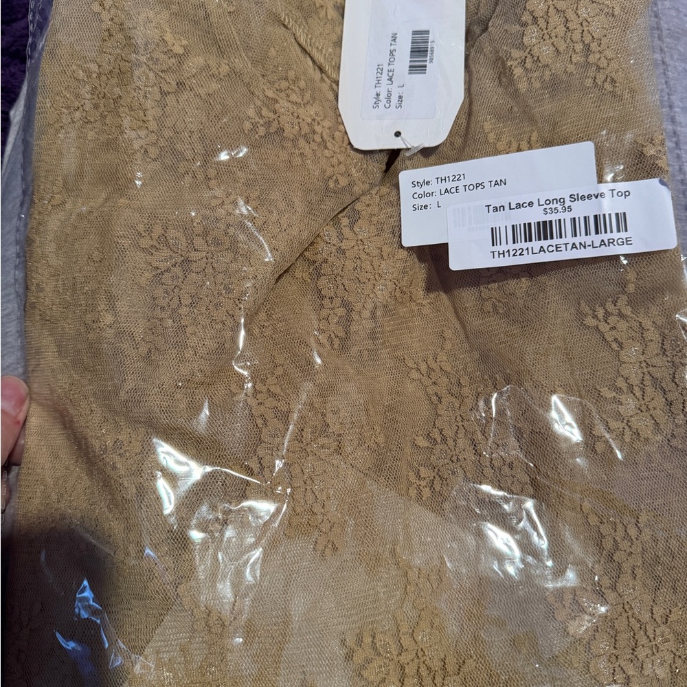 NWT Tan Lace Long Sleeve Top- Large